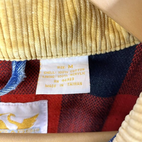 Vintage WINGARS Mens Size Medium Trucker Denim Jean Jacket Red Plaid Lining - Picture 6 of 6